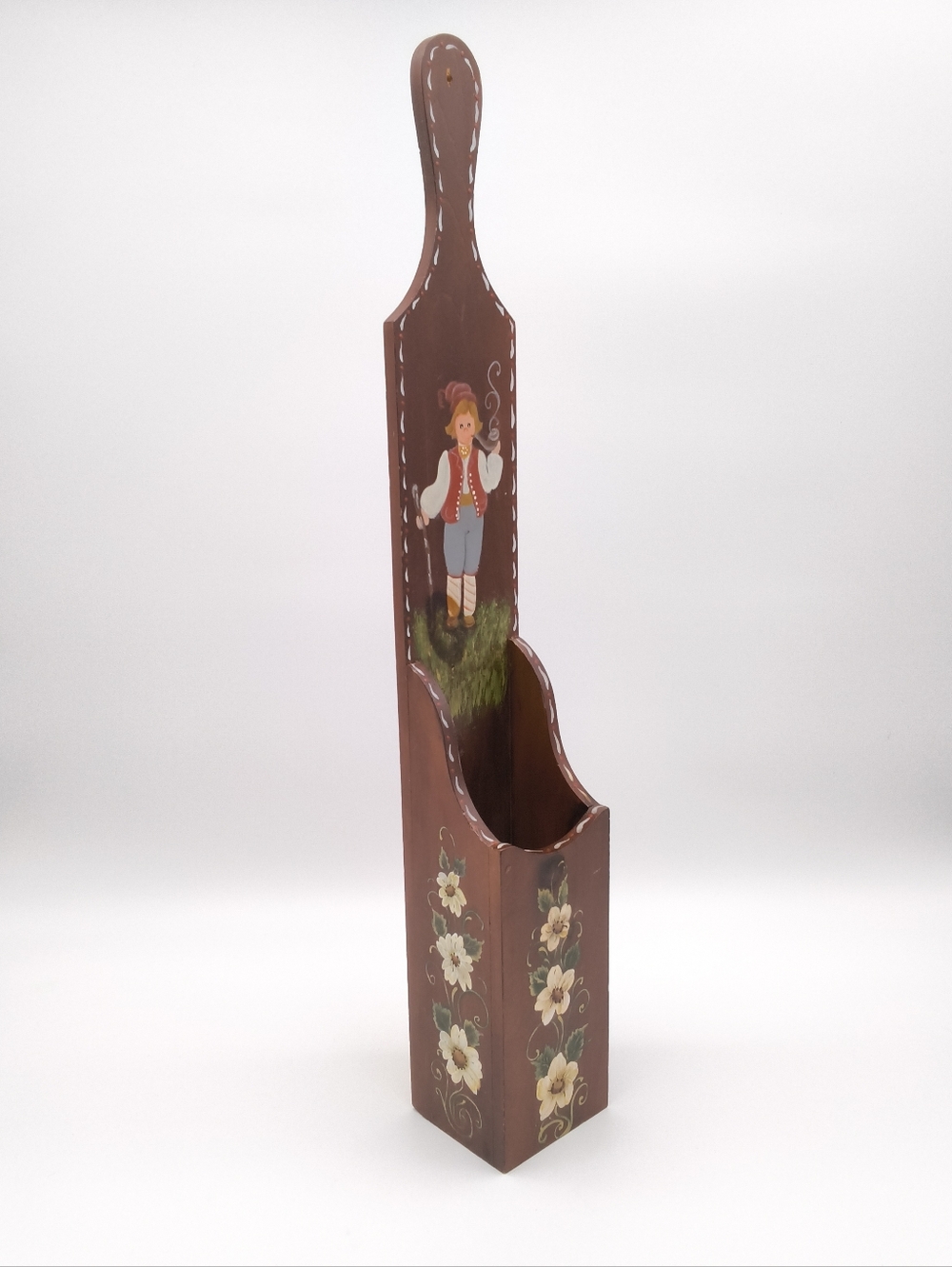 Vintage Hand-Painted Folk Art Fireplace Match Holder